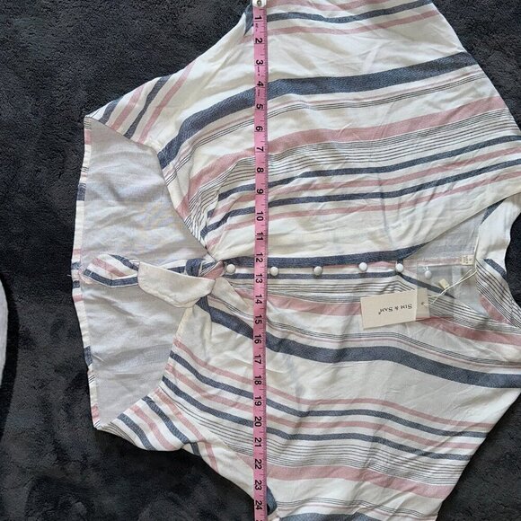 Sim & Sam Vertical Striped Bat Wing Crop Top White Small - Picture 7 of 15
